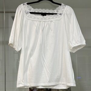 Talbots NWOT Women’s White Lace Accent Top - Elbow Sleeves- Large